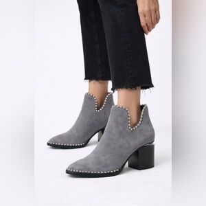 Alexander Wang Gabi Studded Suede Ankle Booties Gray EU 39 US 8.5 Leather
